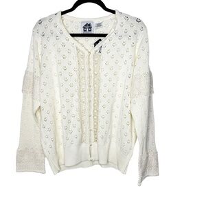Storybook Knits Lovely Lace Cardigan Sweater Cream Large
